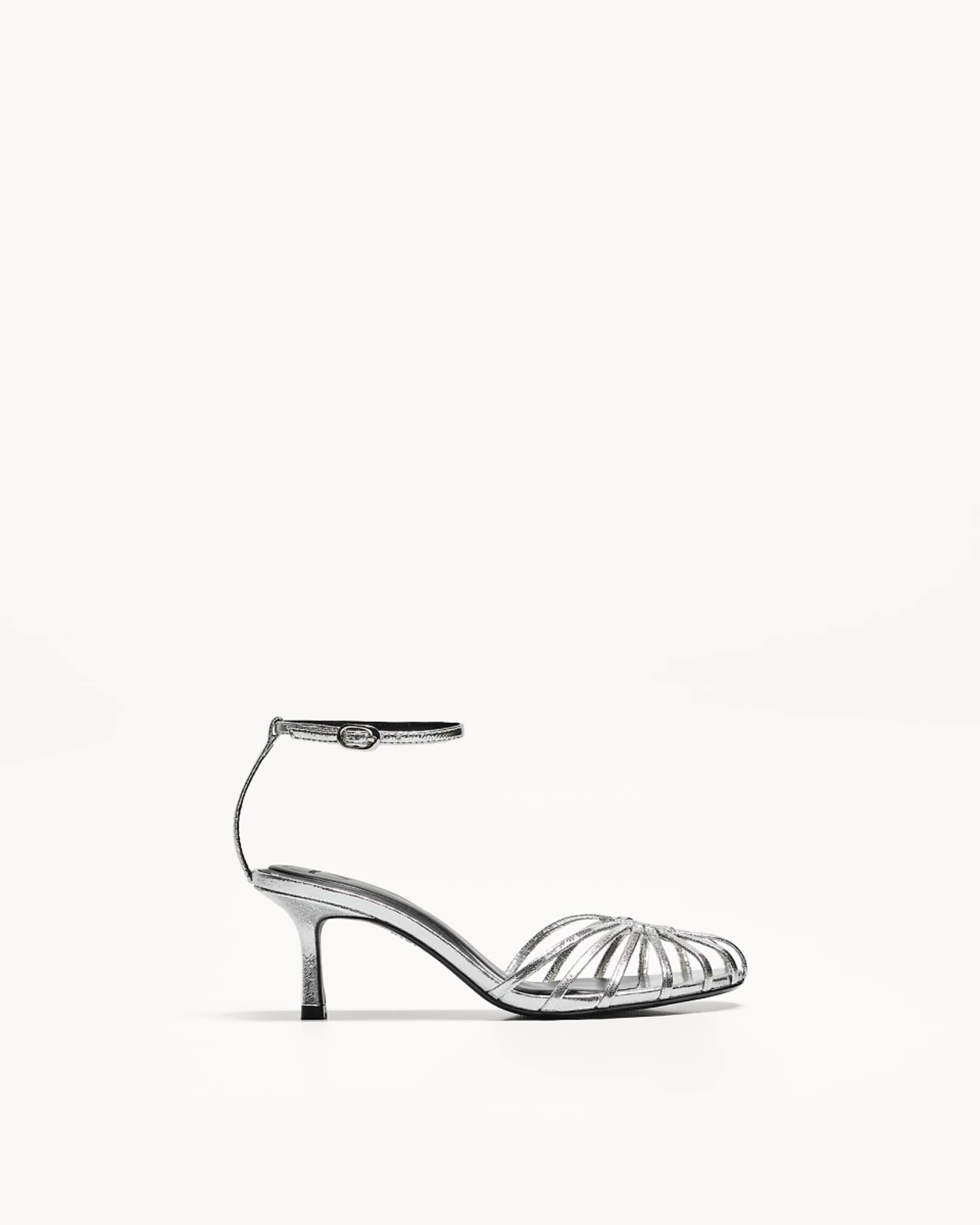Bershka Heeled Sandals in Silver