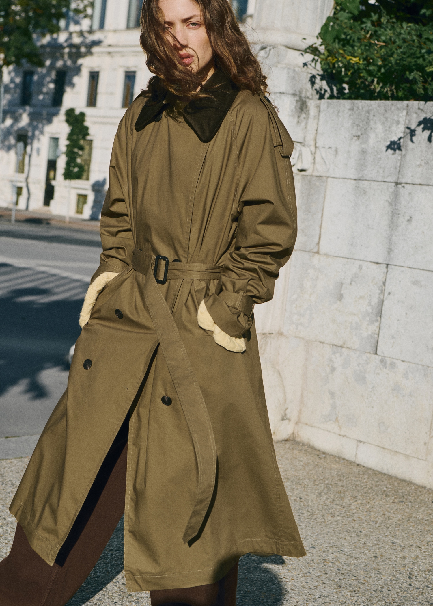 Double-Breasted Trench Coat With Corduroy Collar - Women | Mango Usa
