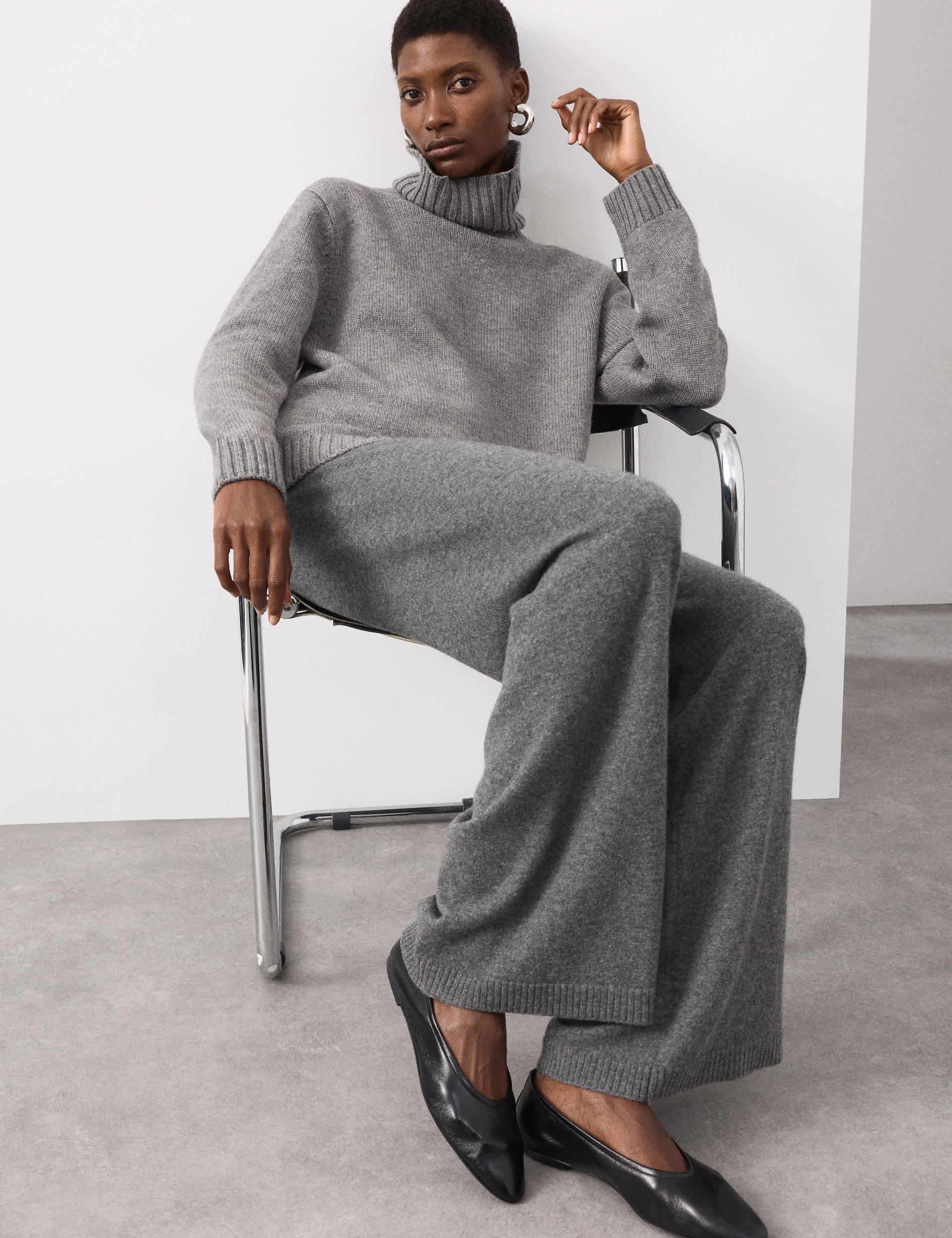 Pure Cashmere Wide Leg Trousers