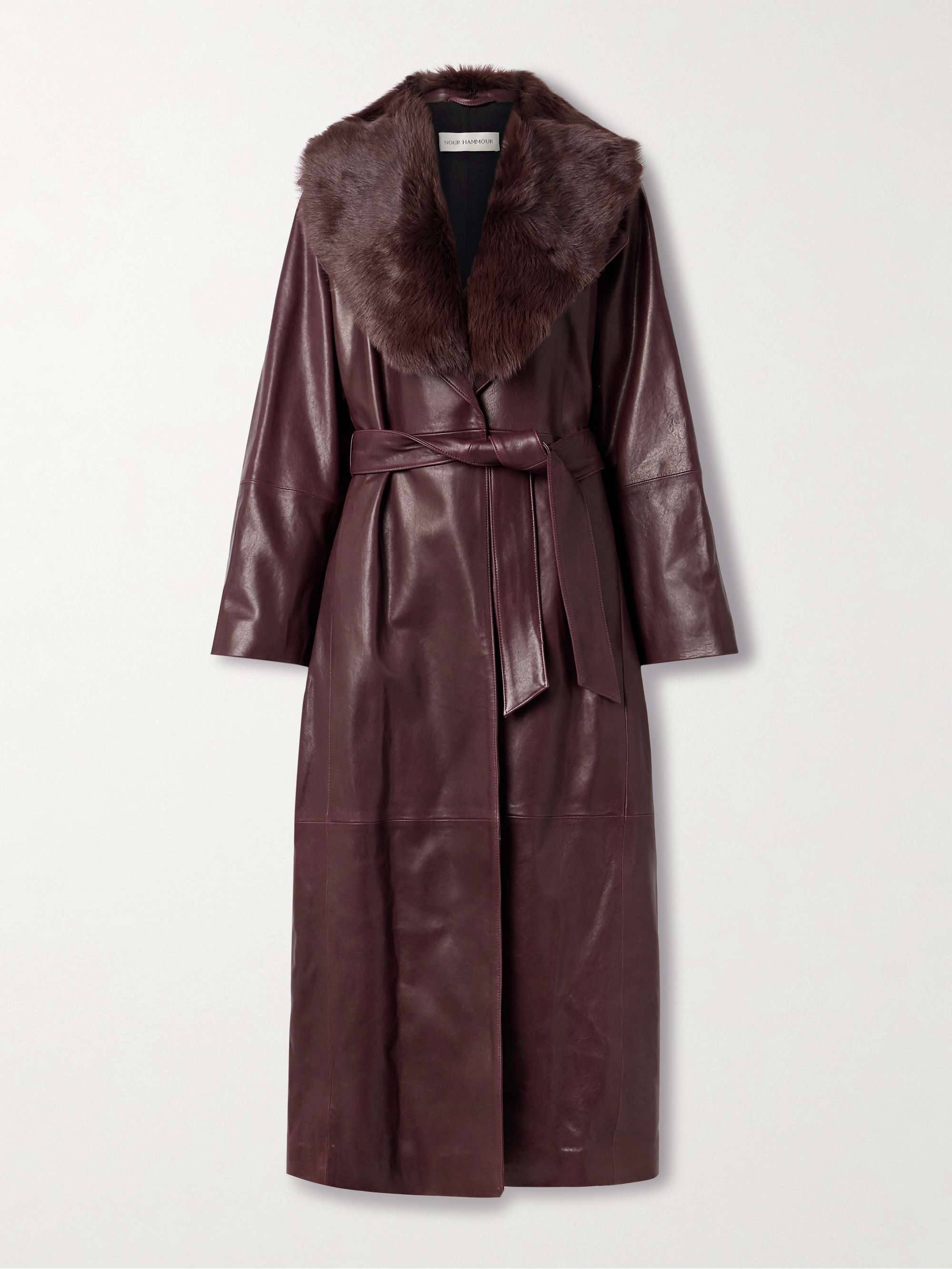 Briona Belted Shearling-Trimmed Leather Coat