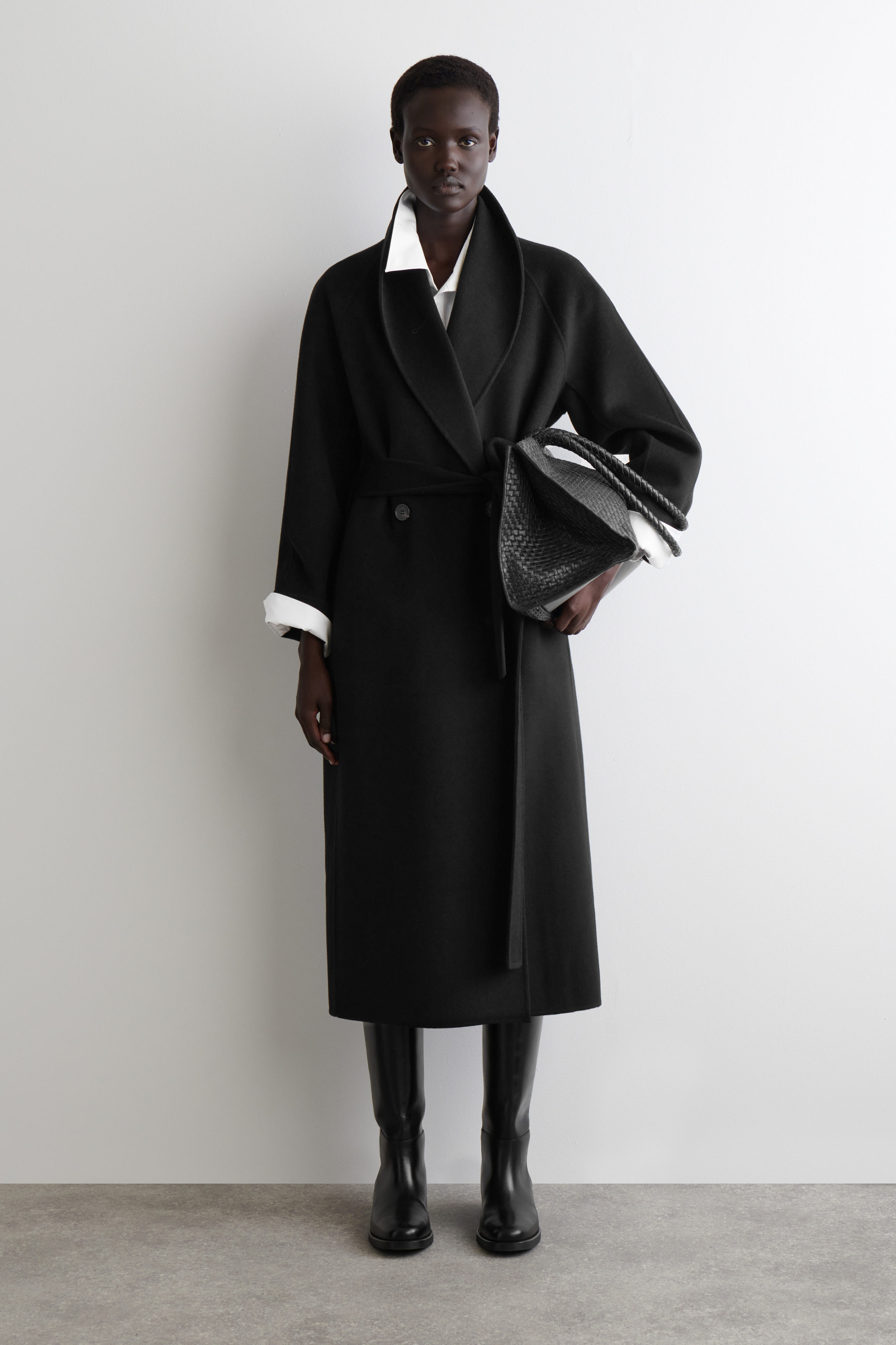 Belted Double-Faced Wool Long Coat