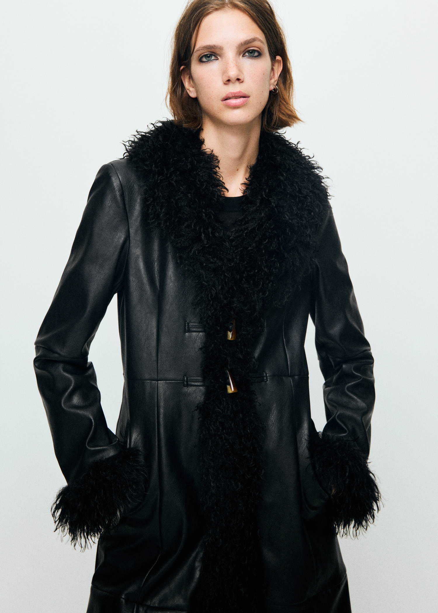 Faux-Leather Coat With Fur Trim - Women | Mango United Kingdom