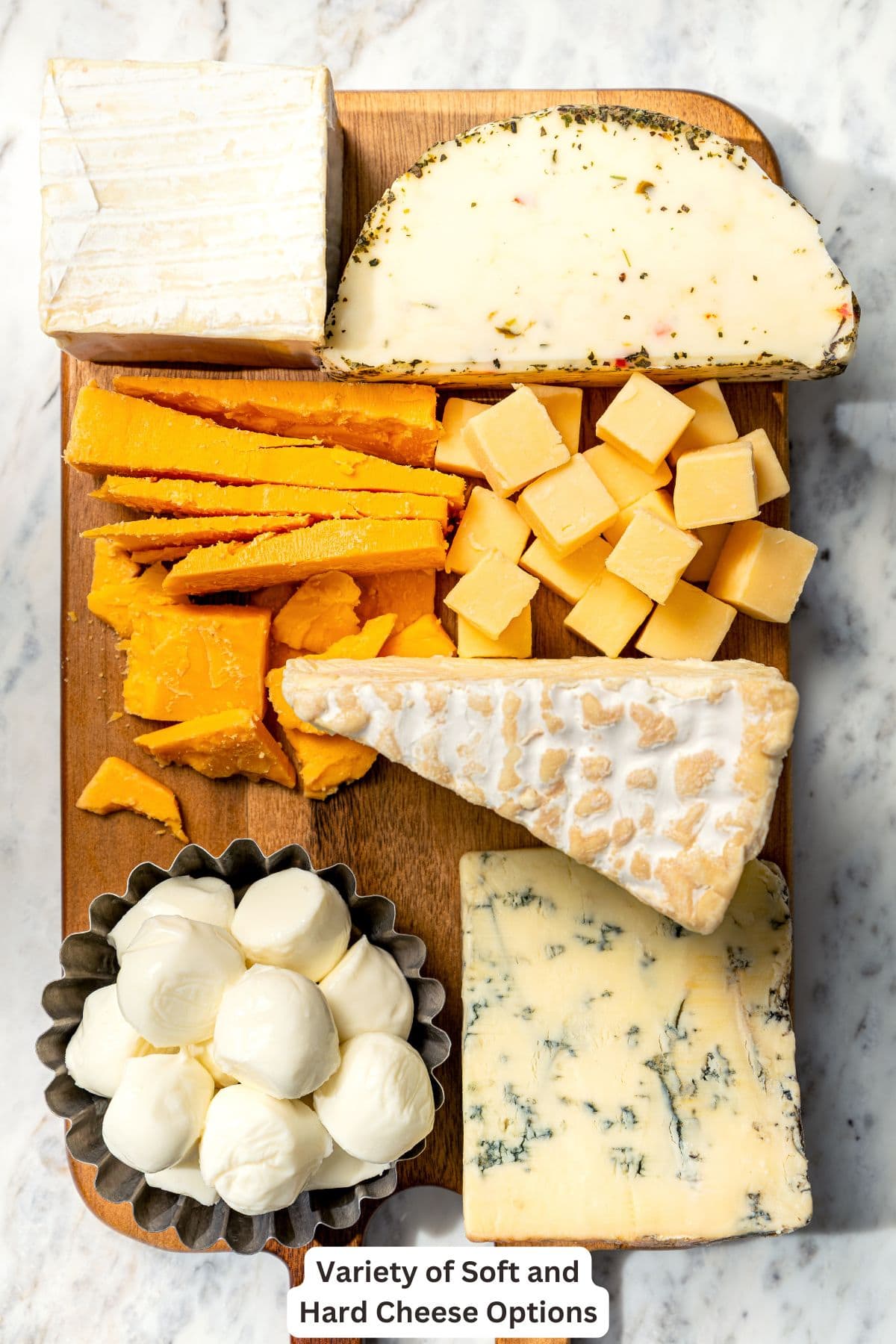 Variety of cheeses for charcuterie board.
