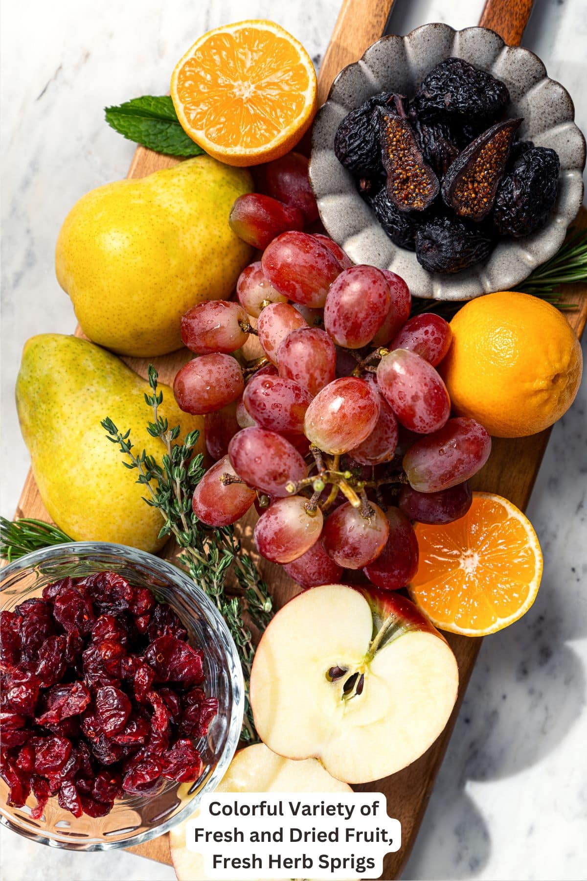 Fresh and dried fruit for charcuterie board.