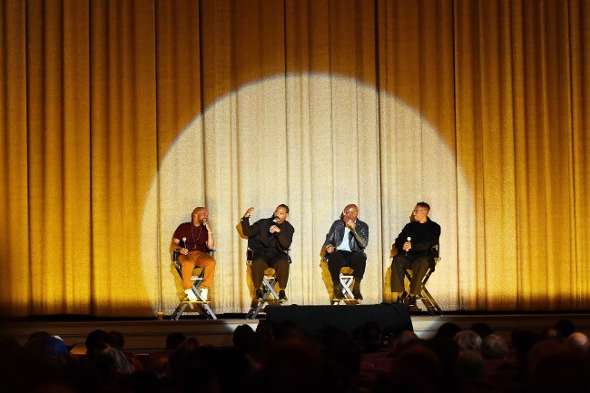Pendarvis Harshaw, Ryan Coogler, Delroy Lindo, and Raphael Saadiq during a Q+A for 'Sinners' at the Grand Lake Theatre in Oakland, California.