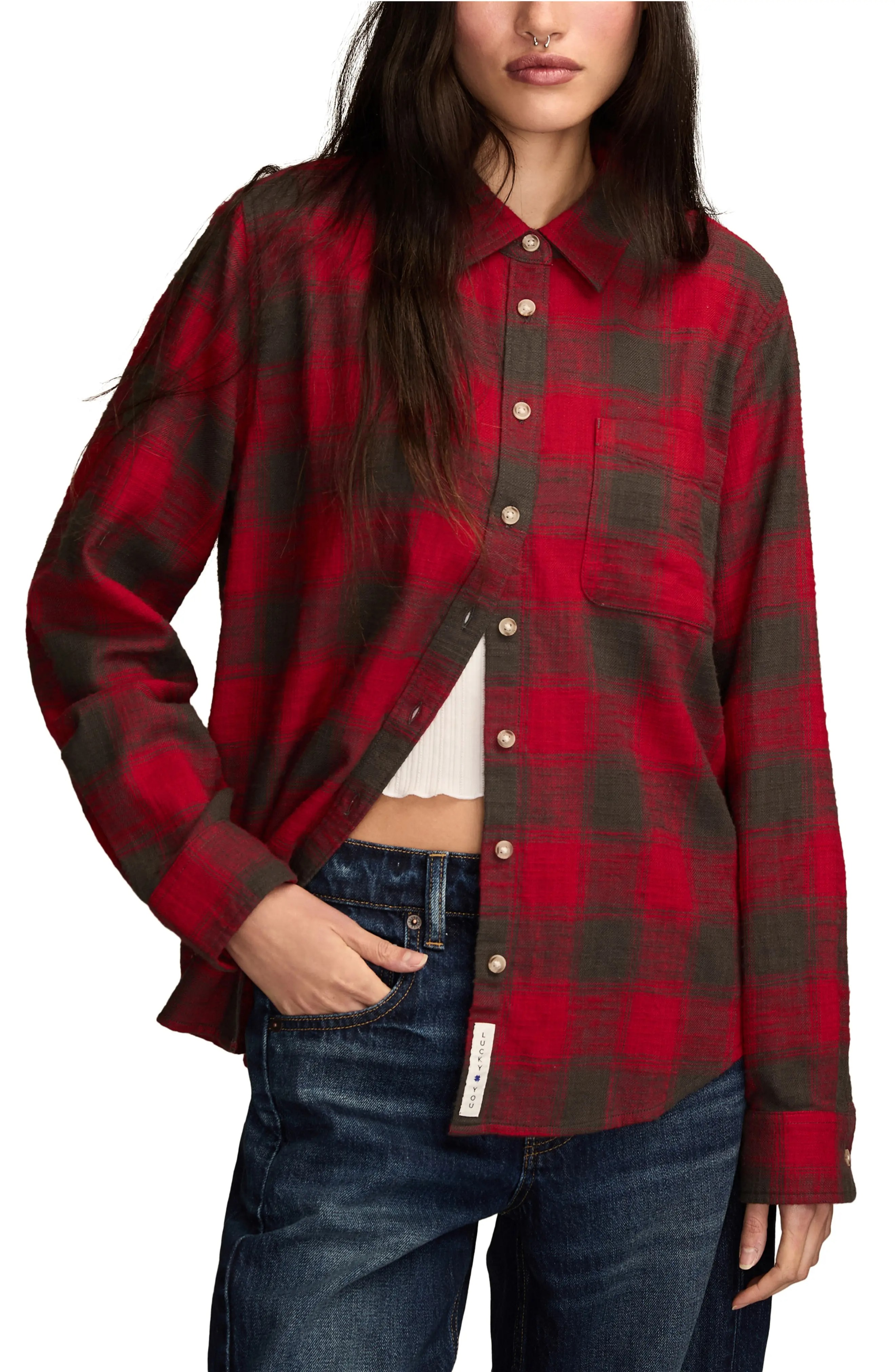 Lucky Brand, Clyde Plaid Coton Flannel Button-Up Shirt