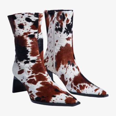 Topshop Nadie chisel toe ankle boot in cow print hair on real leather