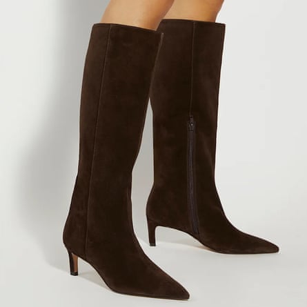 Dune Smoothly Brown Kitten-Heel Knee-High Wide Fit Boots