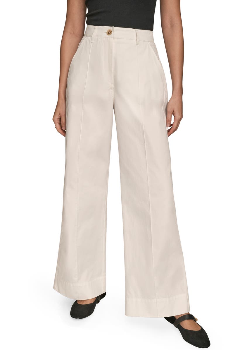 Pintuck High Waist Cotton Wide Leg Pants