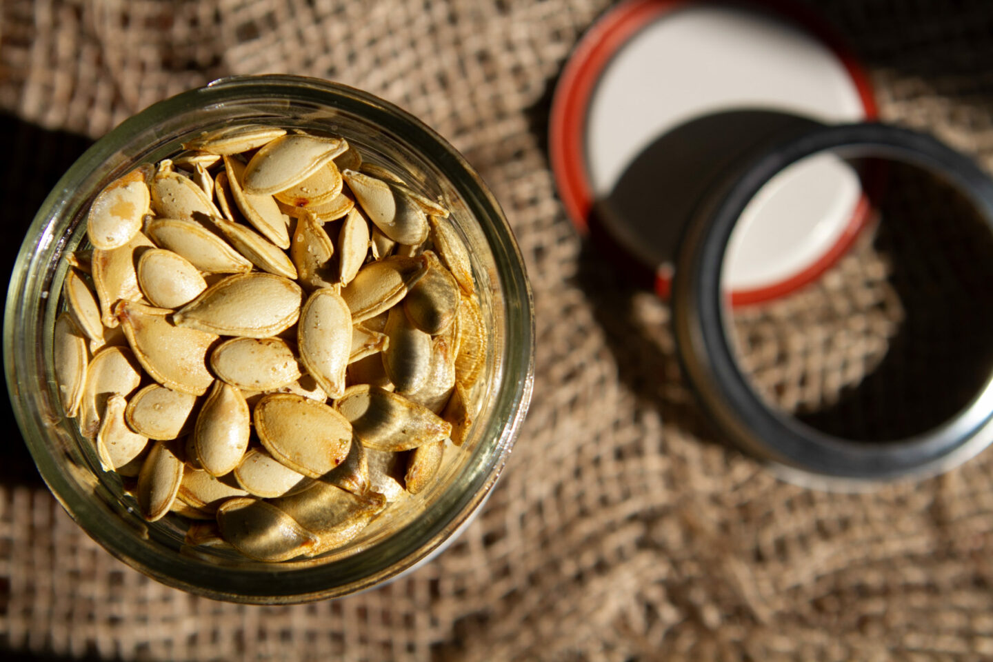 Roasted Pumpkin Seeds in a Mason Jar