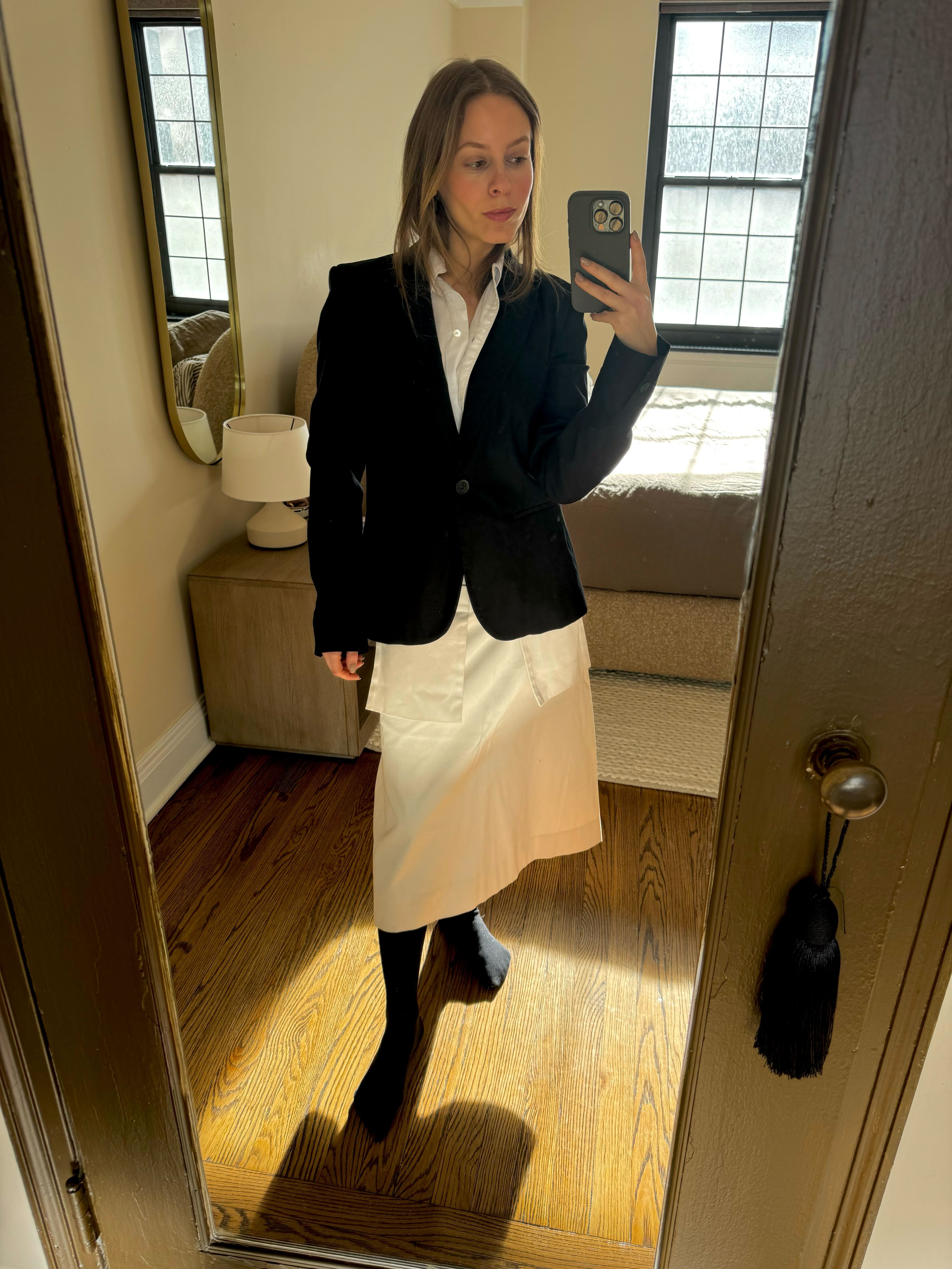 Nikki replicates the cashmere tight looks from the row's runway collection.