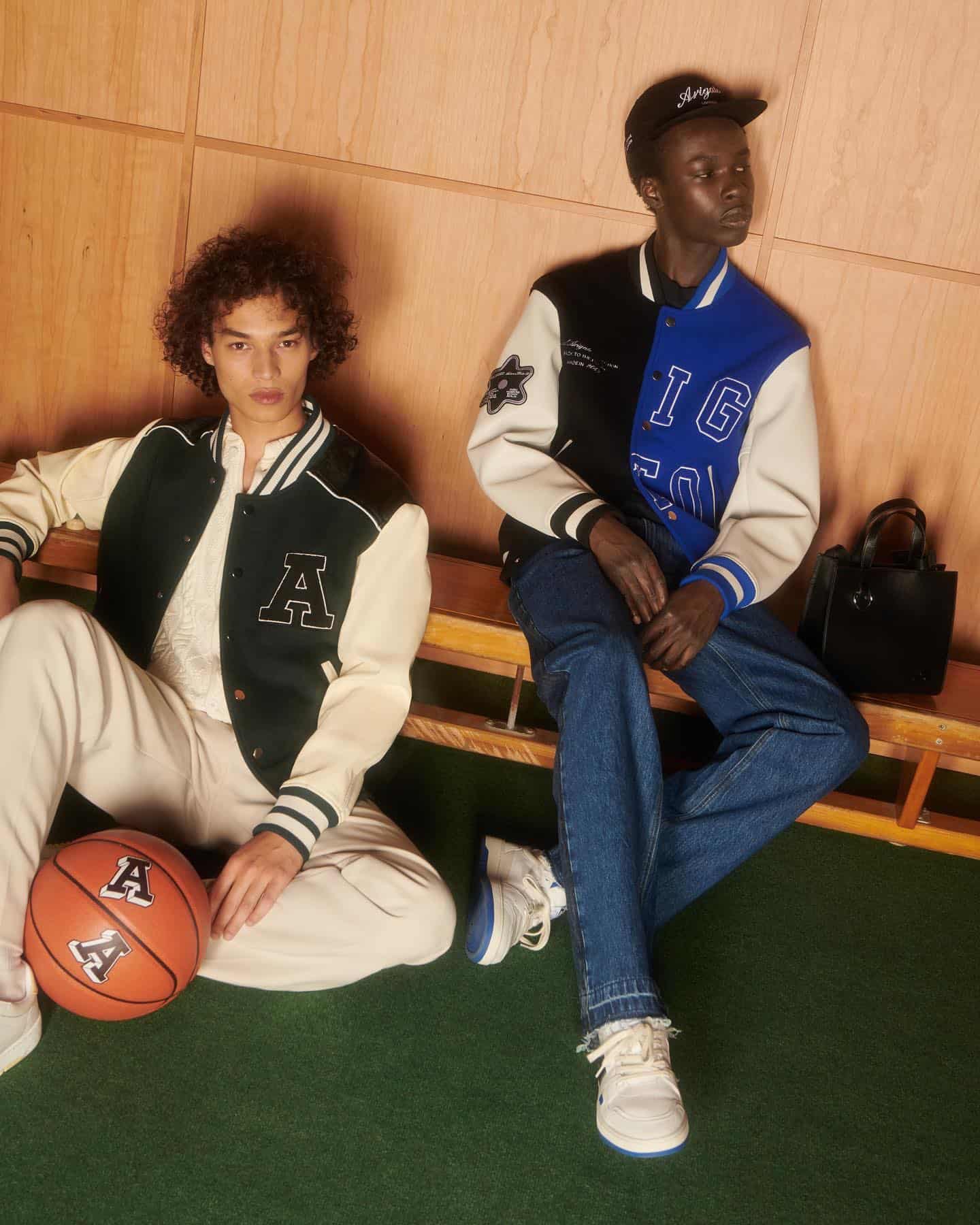 Two men wearing classic college jacket