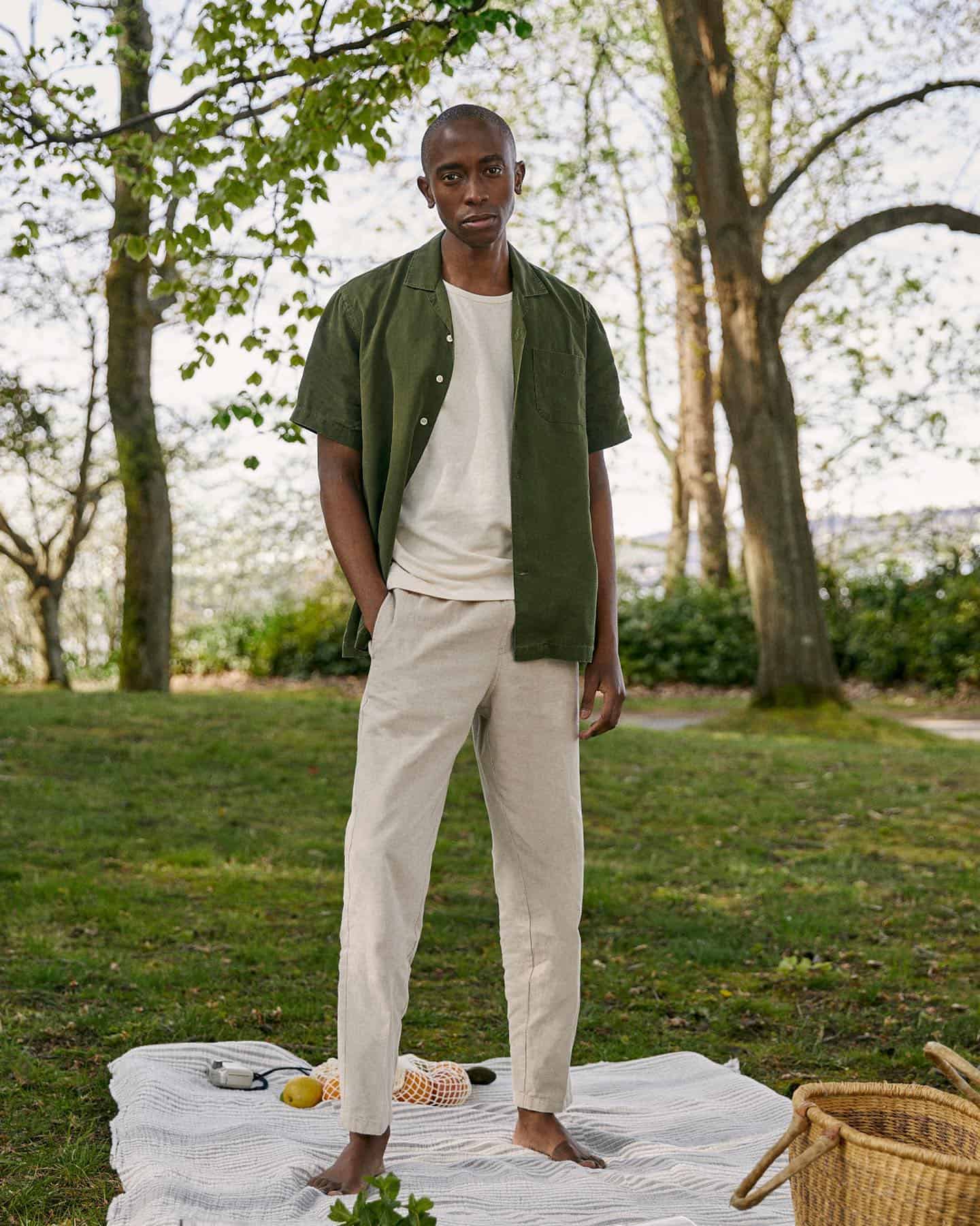 Man wearing athleisure outfit for picnic