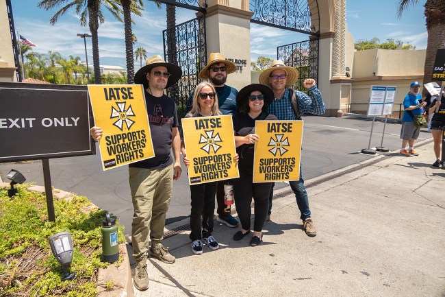 LOS ANGELES, CALIFORNIA - JULY 21: Members of IATSE join SAG-AFTRA and WGA on their picket at Netflix, Sunset Gower and Paramount Studios on July 21, 2023 in Los Angeles, California. Members of SAG-AFTRA, Hollywood's largest union which represents actors and other media professionals, have joined striking WGA (Writers Guild of America) workers in the first joint walkout against the studios since 1960. The strike could shut down Hollywood productions completely with writers in the third month of their strike against the Hollywood studios. (Photo by Momodu Mansaray/Getty Images)