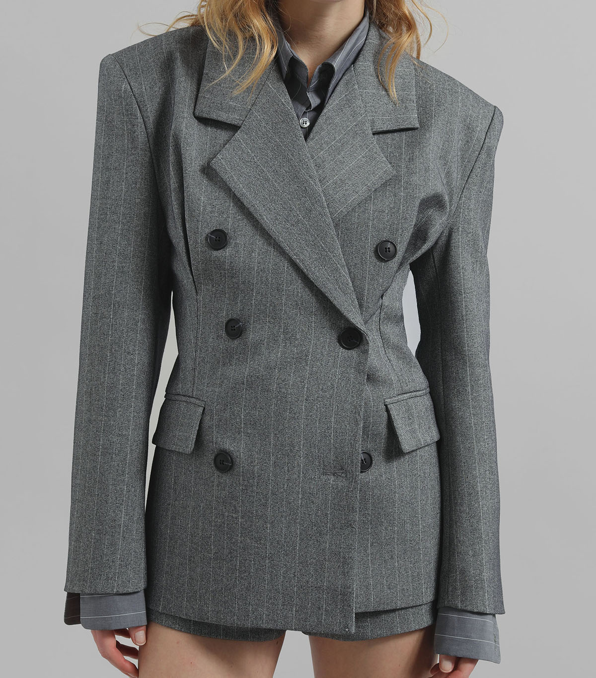 Tenby Striped Cinched Blazer - Grey Melange