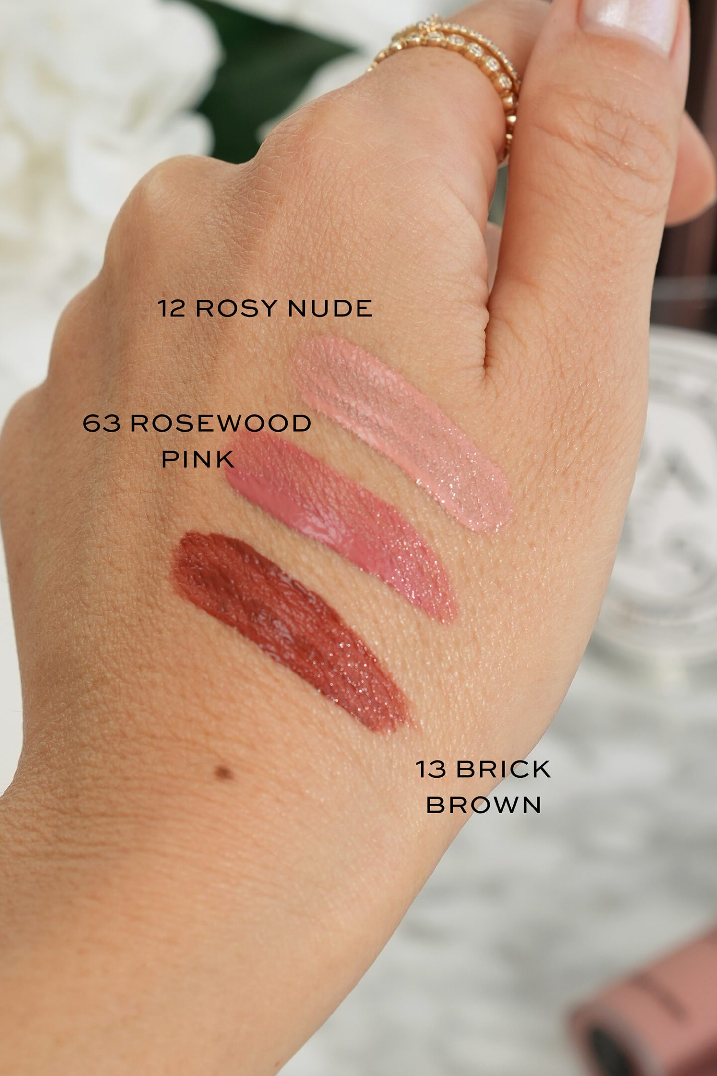 Armani Beauty Luminous Silk Cheek Tint Liquid Blush swatches - new shades 12, 13 and 63