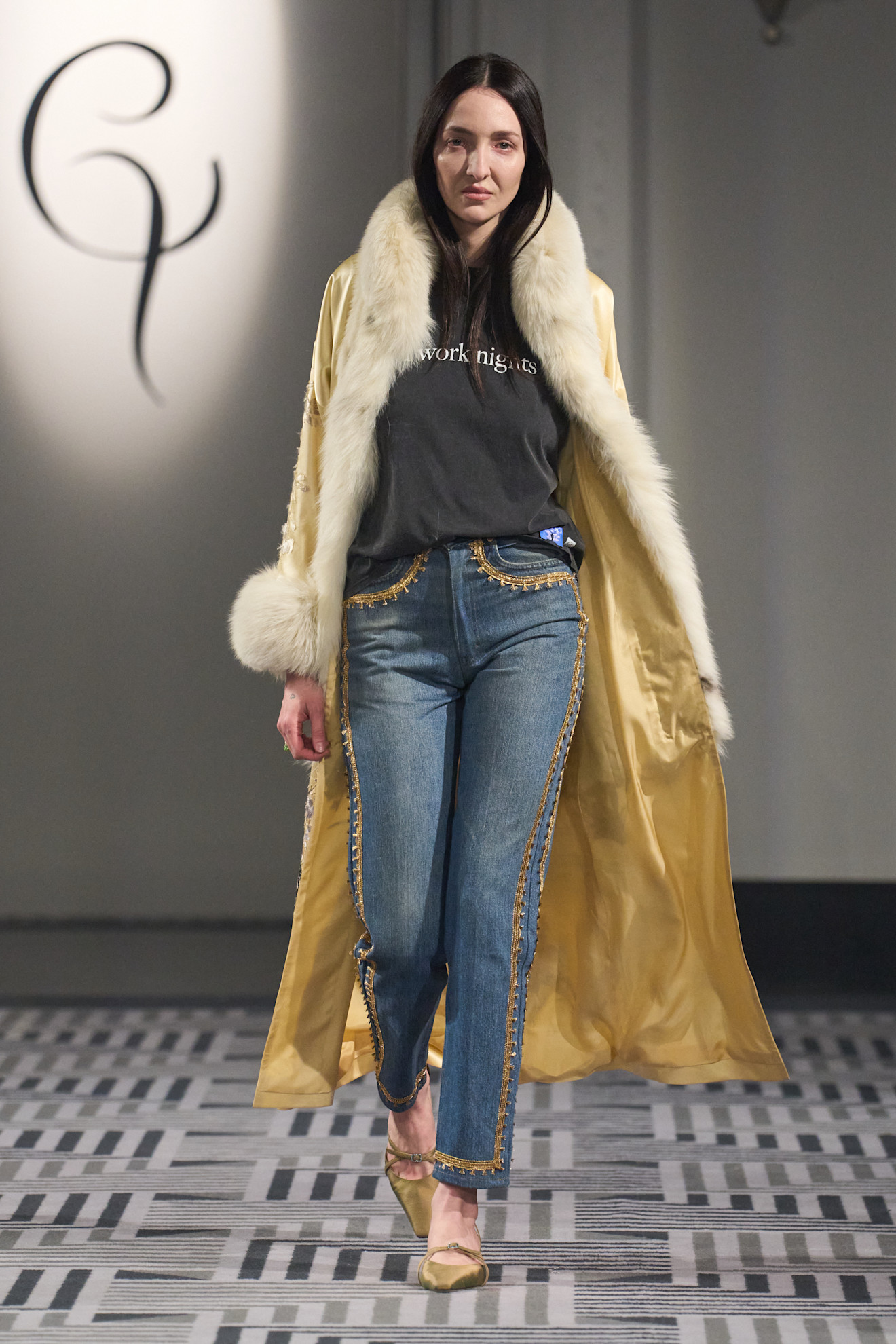 Conner Ives SS26 Velvet fur trimmed robe coat