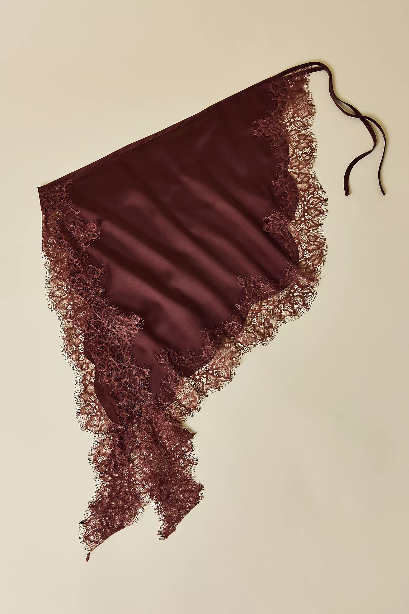 Lace Trim Satin Triangle Scarf