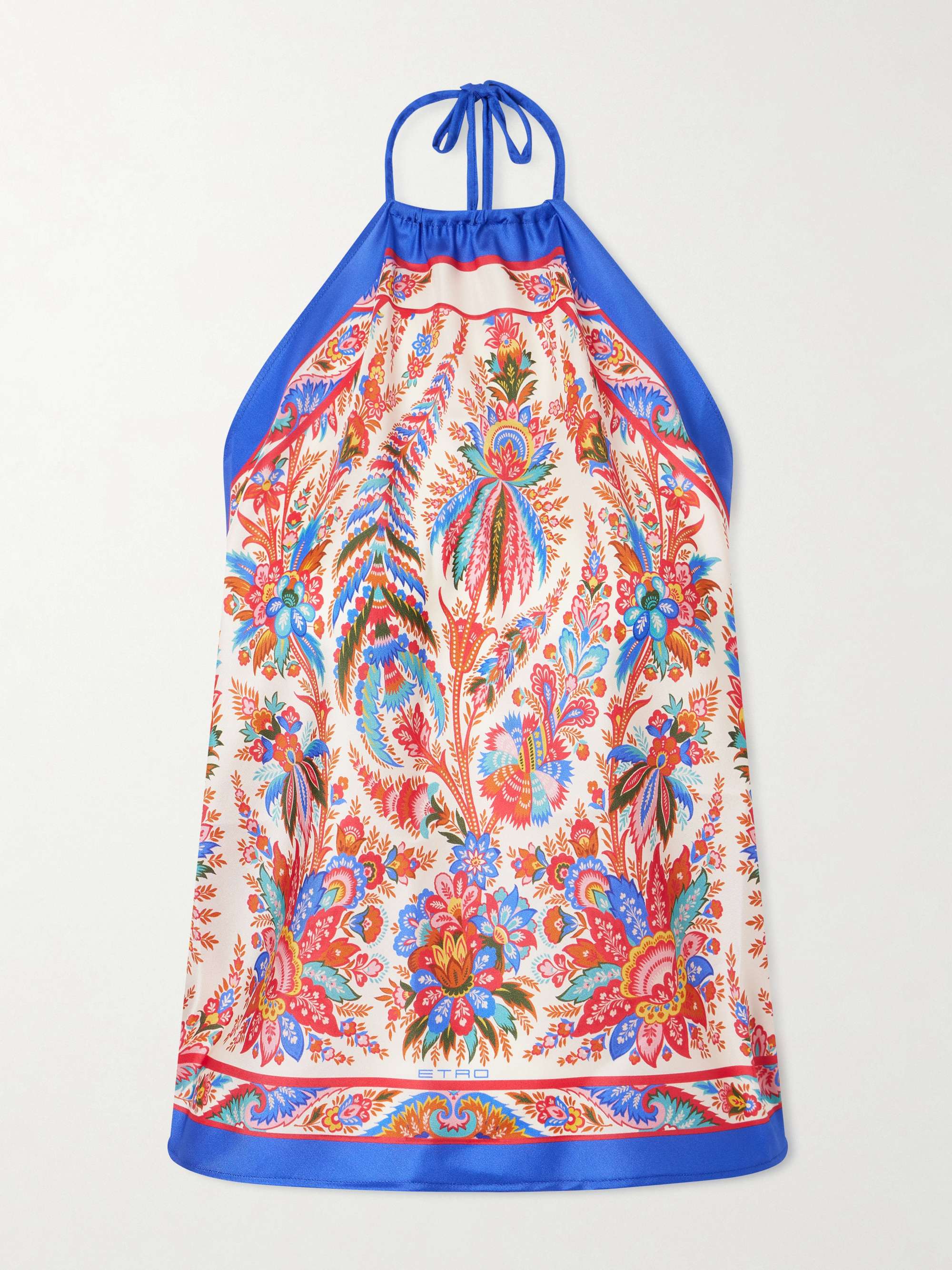 Cropped Printed Silk-Satin Halterneck Top