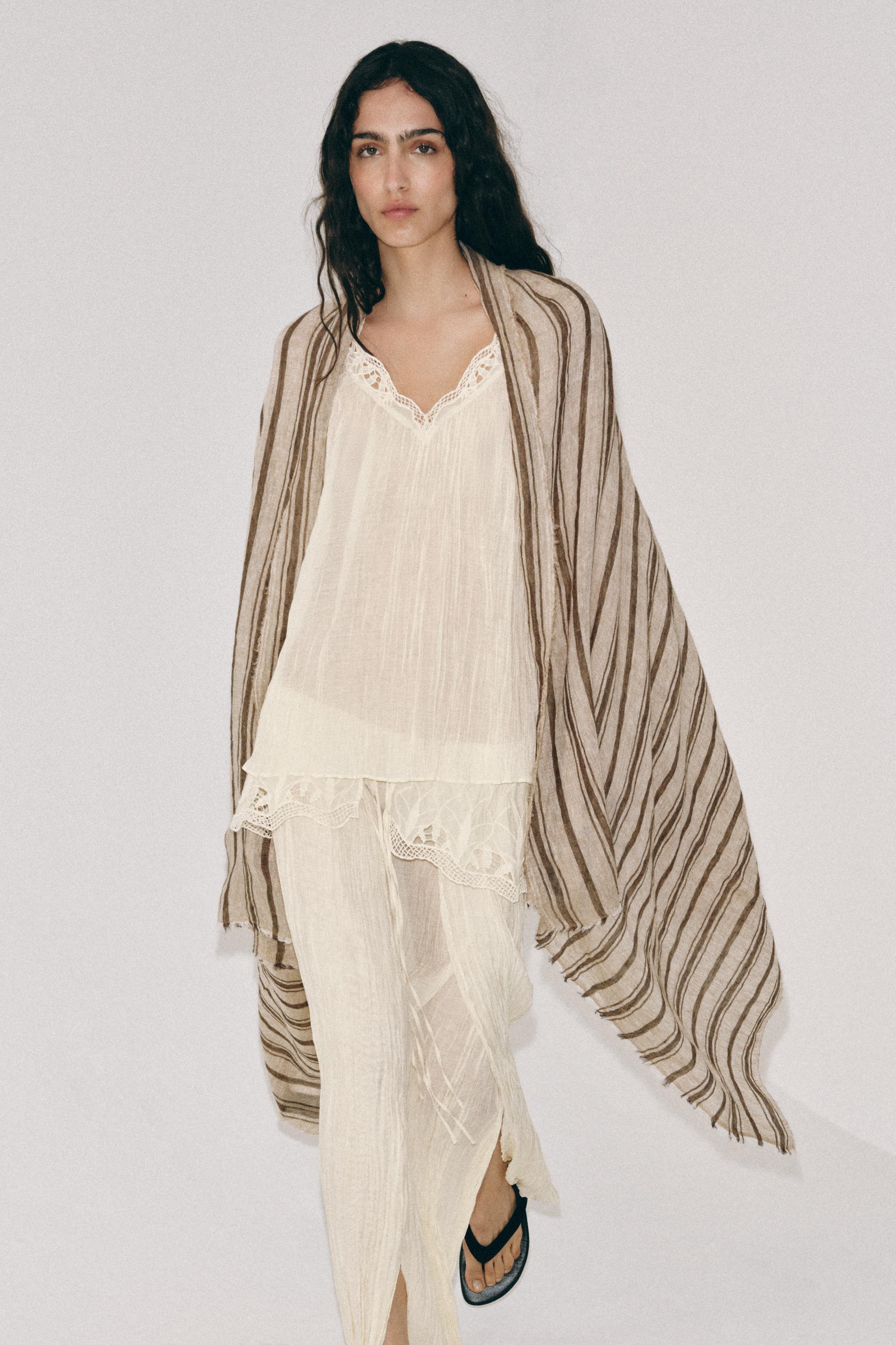 100% Linen Striped Scarf