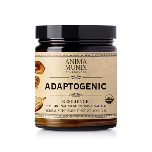 Anima Mundi Apothecary Organic Mushroom Supplement - Adaptogenic Mushrooms + Cacao - Uplifting Powder With Organic Lion's Mane, Shiitake, Chaga &amp; More - Add to Coffee, Tea &amp; Smoothies (4oz / 113g)
