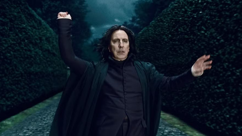 Snape casting a spell in hedges in Harry Potter and the Deathly Hallows: Part 1