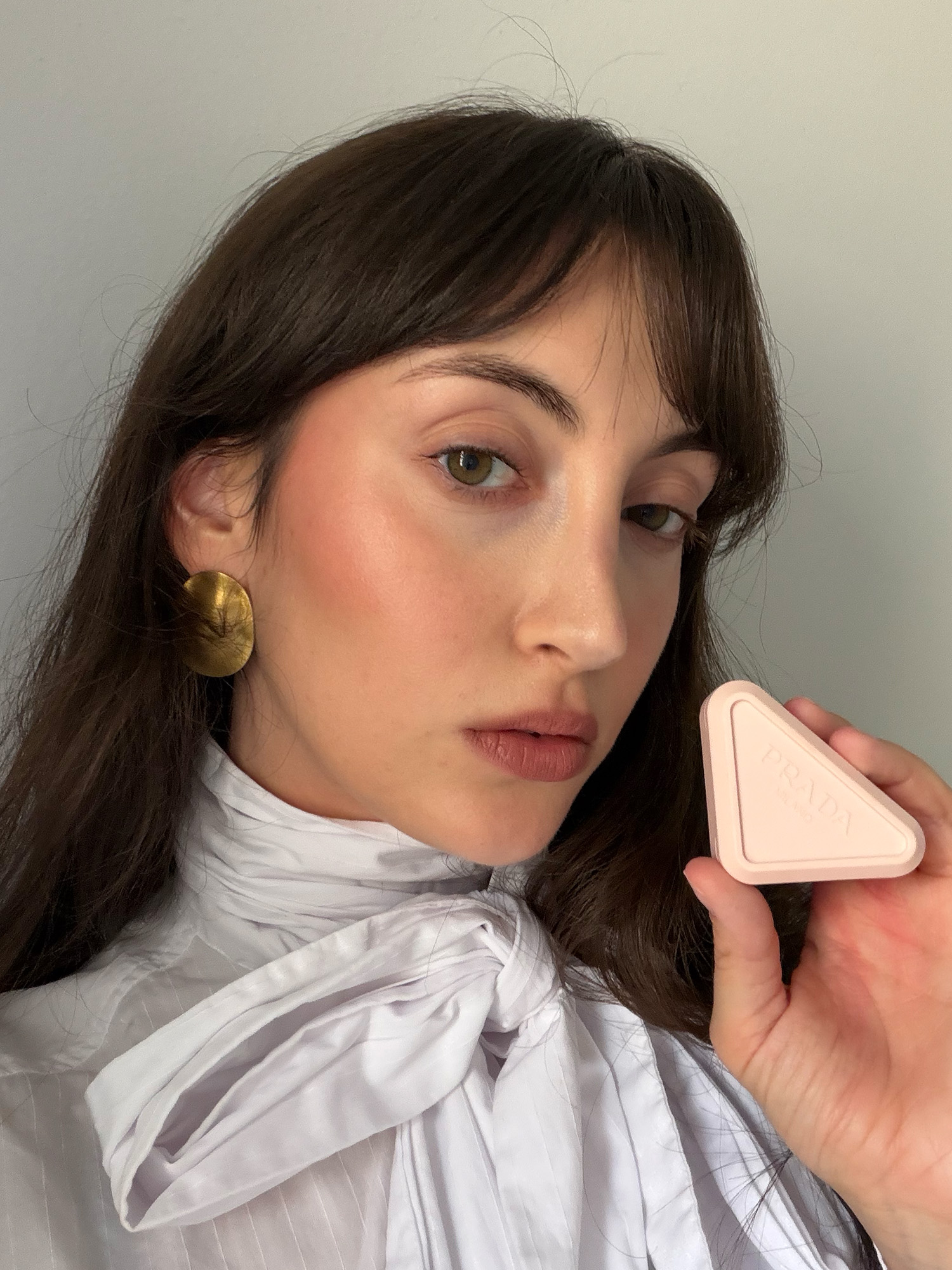 Associate beauty editor Alyssa Brascia testing Prada's Touch Blush.