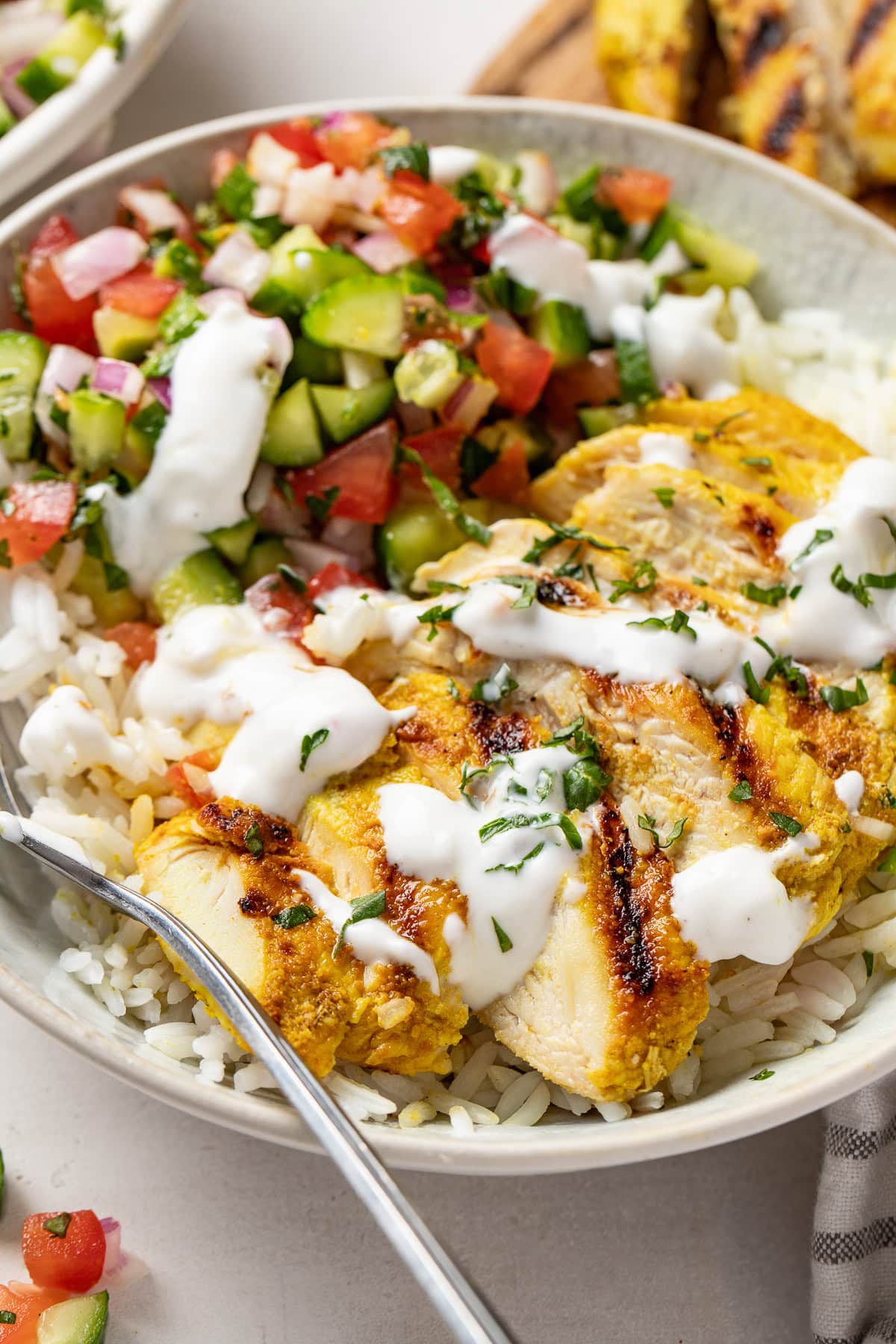Feta Brined Chicken Bowls with Shirazi Salad