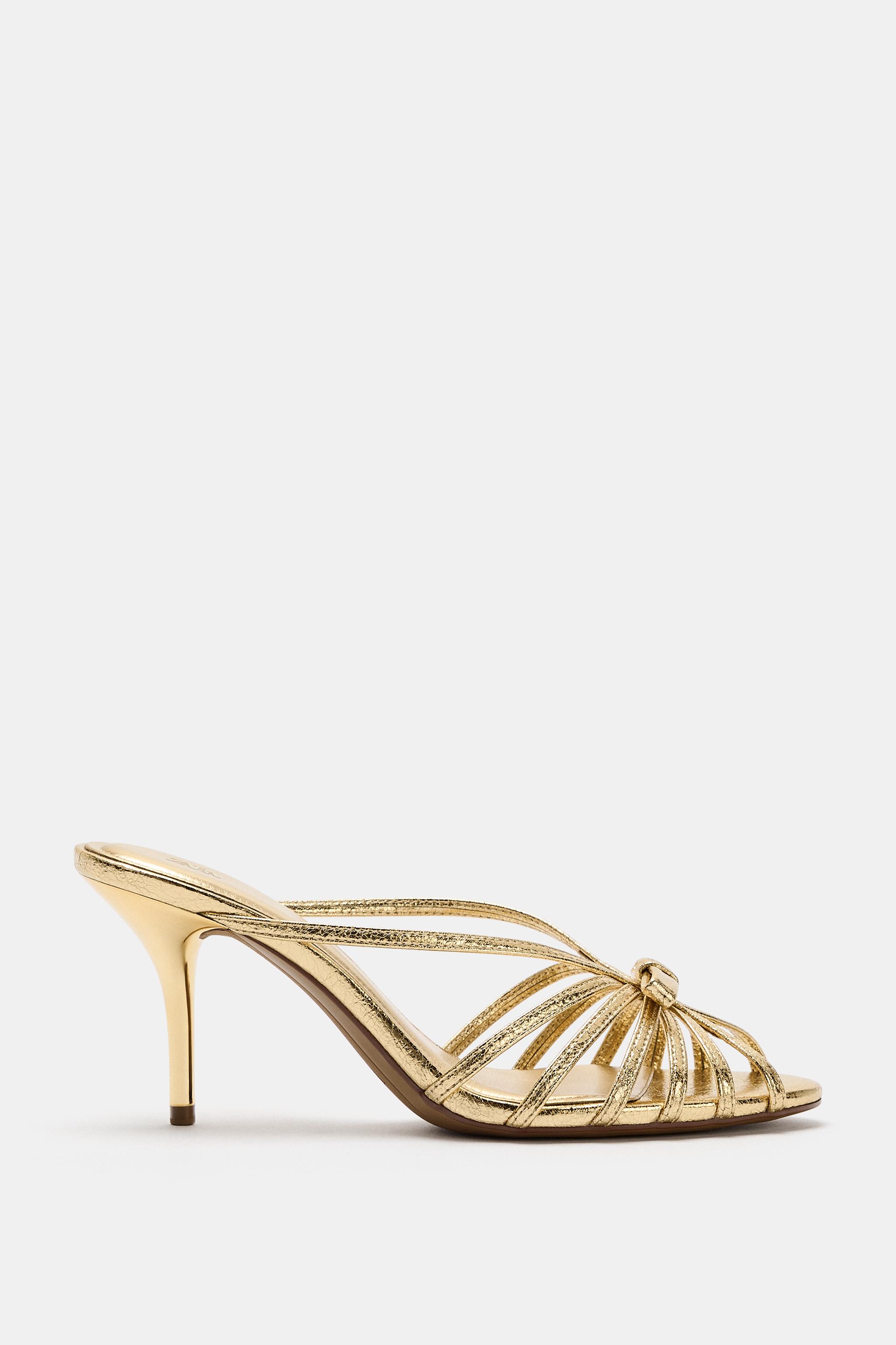 Metallic Bow High-Heel Sandals - Gold - 2