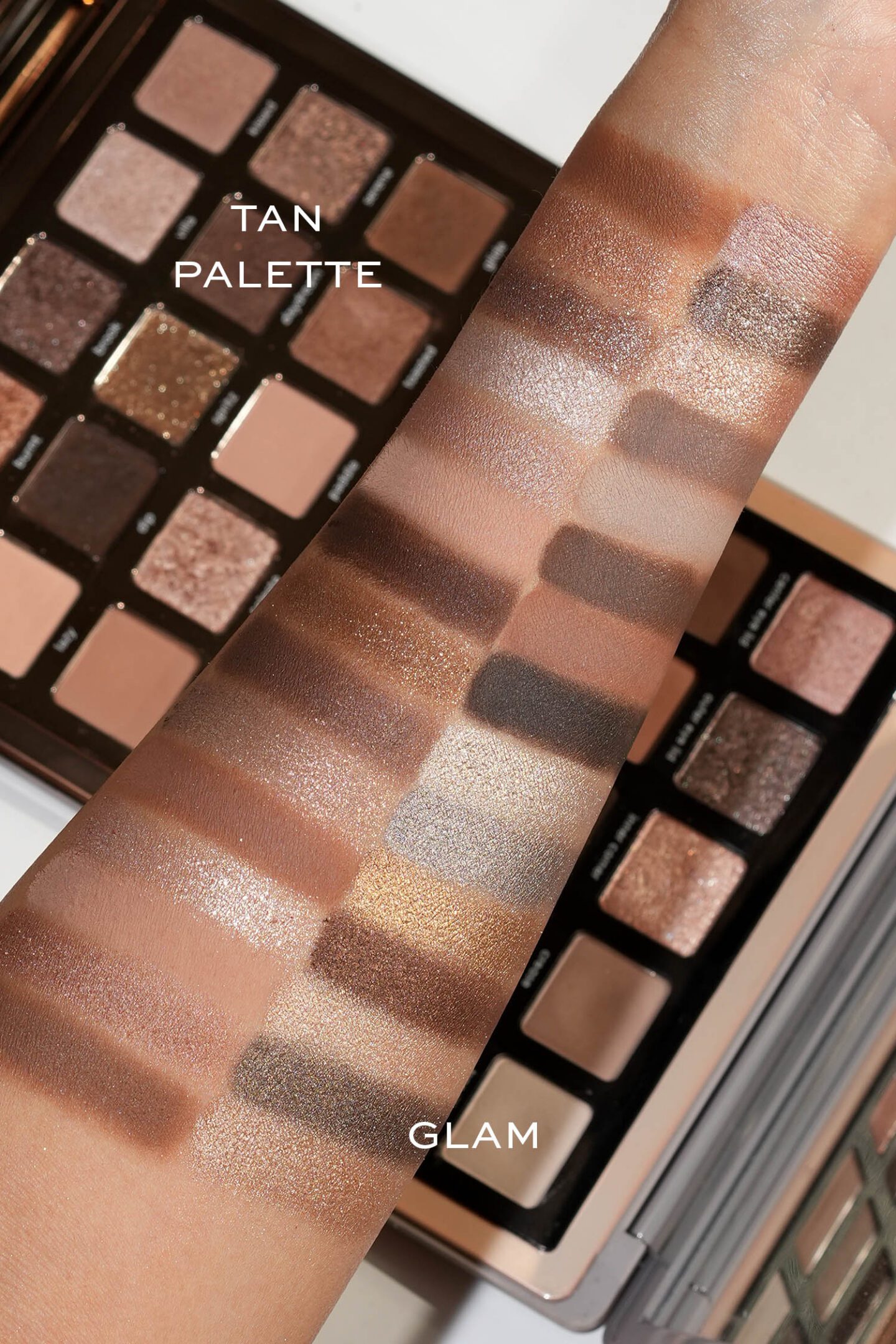 Natasha Denona Tan Eyeshadow Palette vs Glam Palette swatches