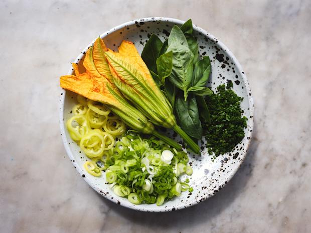 toppings for a goat cheese tart on a plate