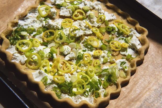 goat cheese tart assembled before going into oven