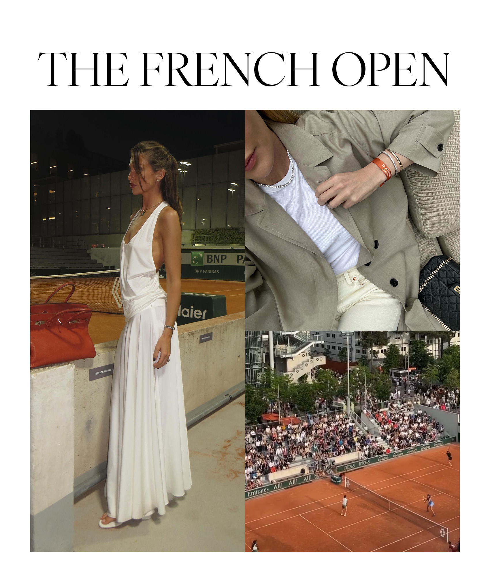 What to wear to the French Open: collage of an editor and a WAG dressing for the tournament.