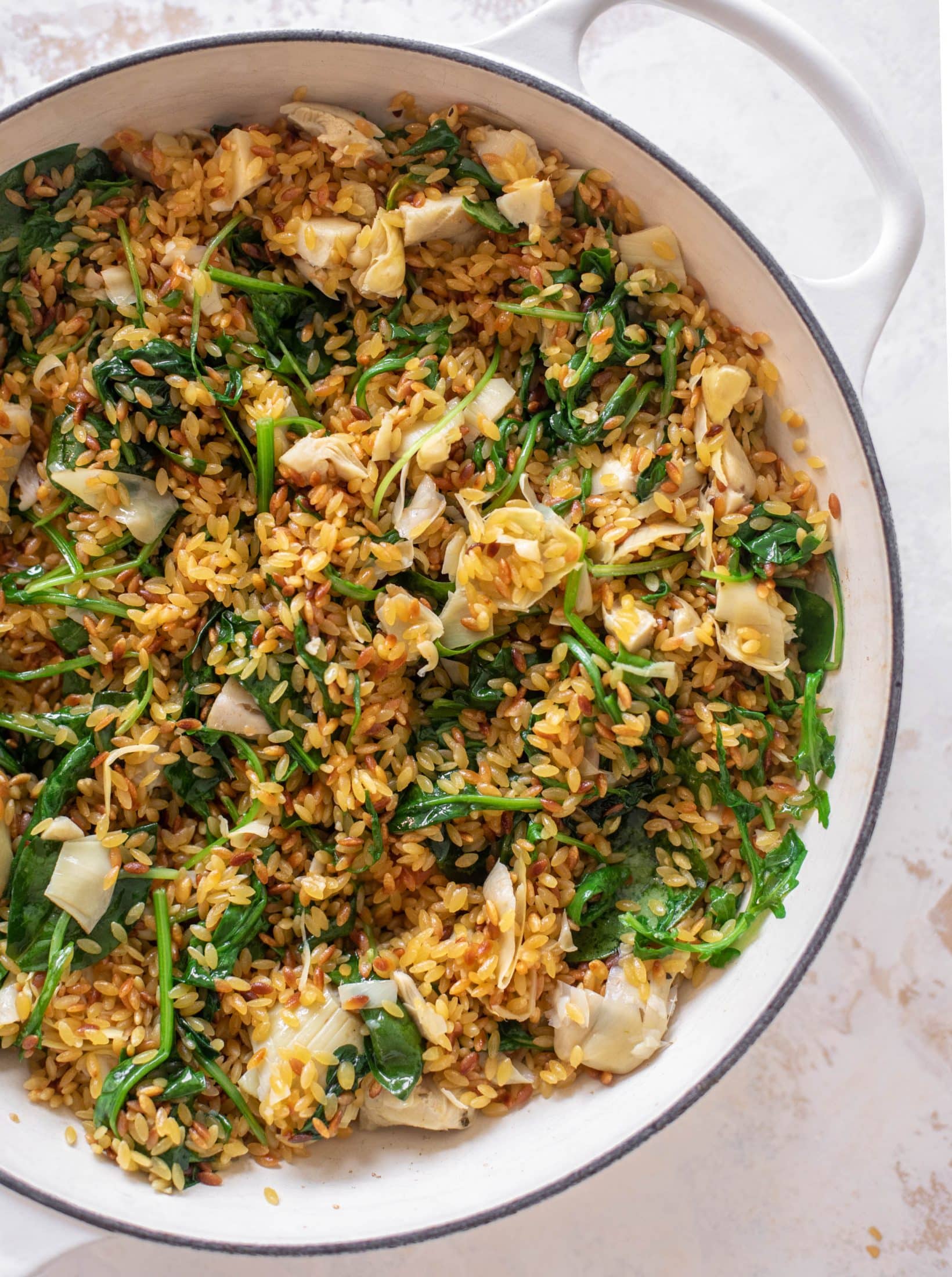 one pot spinach artichoke orzo