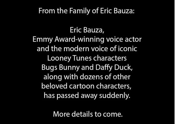 Eric Bauza, The Voice of Bugs Bunny, Daffy Duck & More, Dead at 46