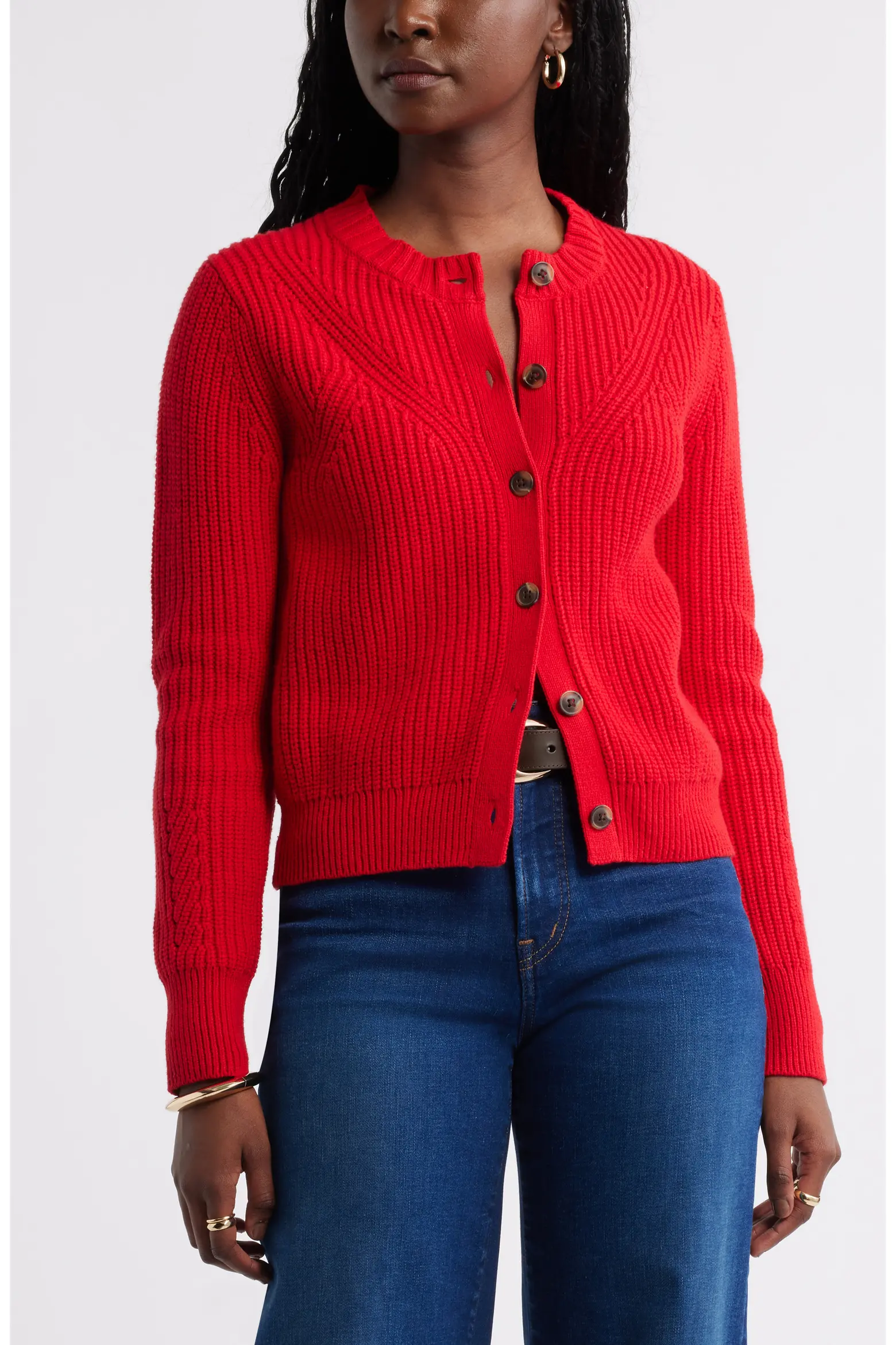 Caslon, Shaker Stitch Pointelle Pima Cotton &amp; Merino Wool Cardigan